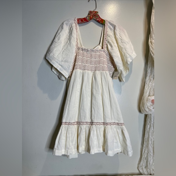 Free People Easy to Love Mini Dress Smocked Cute Romantic Babydoll - Picture 7 of 7